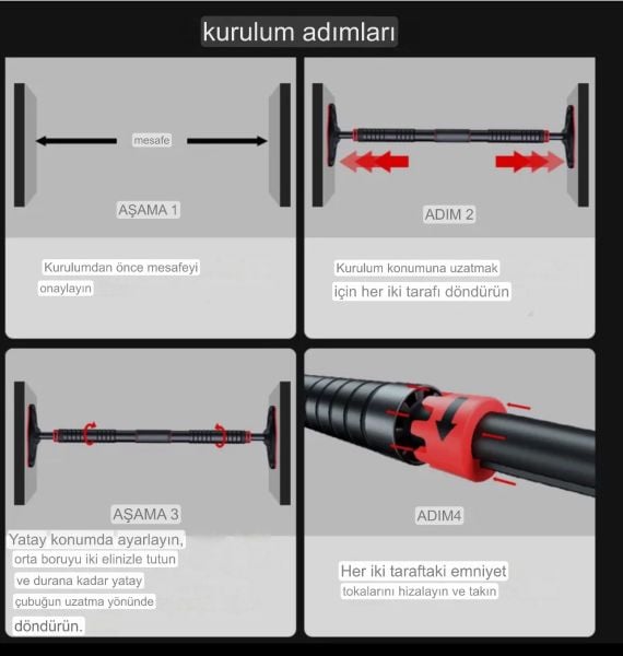 Kapı Barı Koridor Barfiksi Yeni Nesil (72-100 CM ) Barfix Spor Aleti Demiri Barfiks Çubuğu