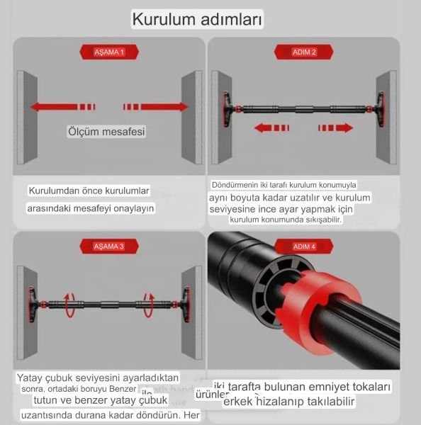 Kapı Barı Koridor Barfiksi Yeni Nesil (72-100 CM ) Barfix Spor Aleti Demiri Barfiks Çubuğu