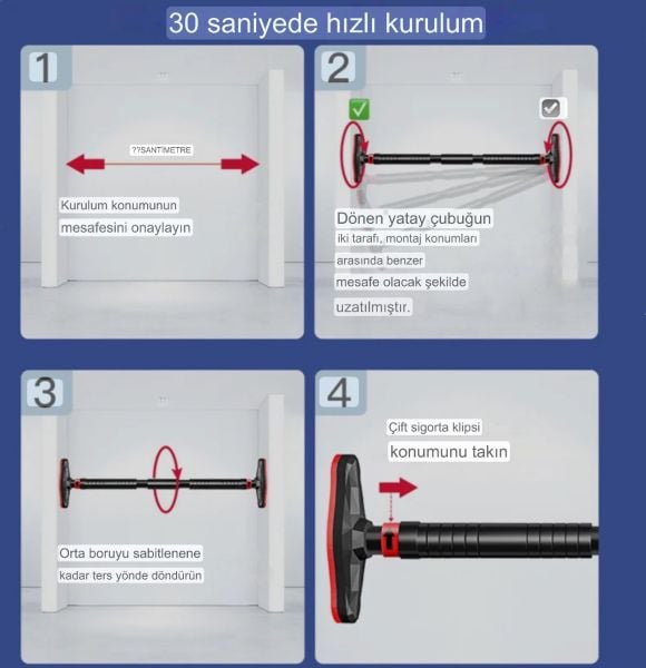 Kapı Barı Koridor Barfiksi Yeni Nesil (90-120 CM ) Barfix Spor Aleti Demiri Barfiks Çubuğu