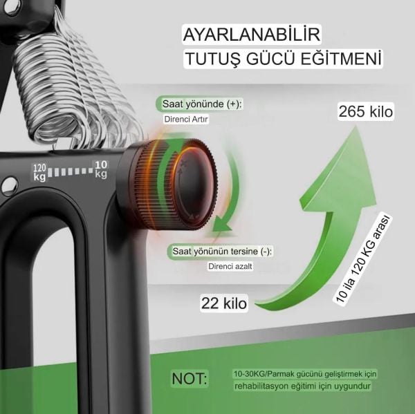 Profesyonel El Bilek Ve Kol Güçlendirici Kavrama Egzersiz Aleti Ayarlanabilir El Yayı 10-120 Kg