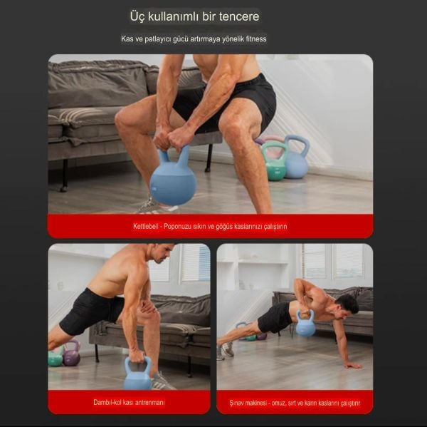 8 Kg Soft Kettlebell Yumuşak Tabanlı Metal Kumlu Ses Yapmaz Darbeye Dayanıklı