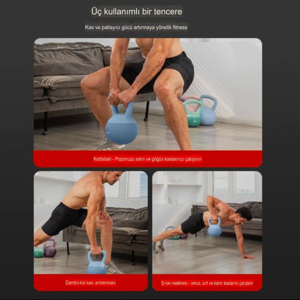 8 Kg Soft Kettlebell Yumuşak Tabanlı Metal Kumlu Ses Yapmaz Darbeye Dayanıklı