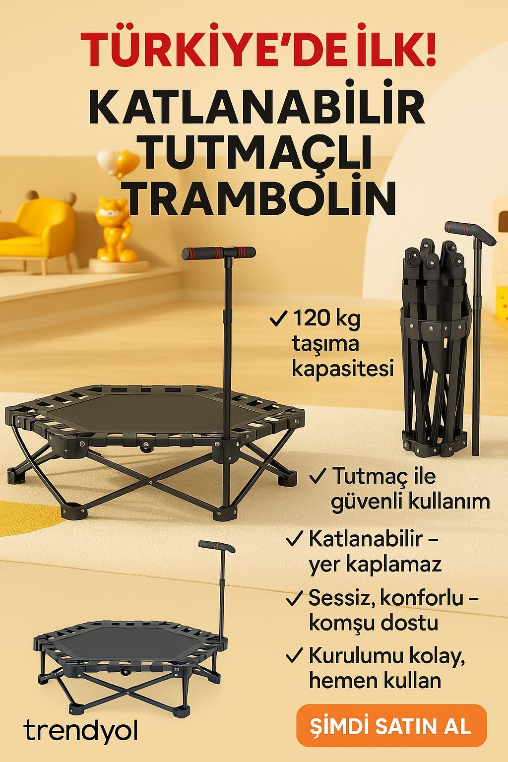 Tutamaçlı Trambolin KATLANIR 106 Cm Türkiye'de Tek
