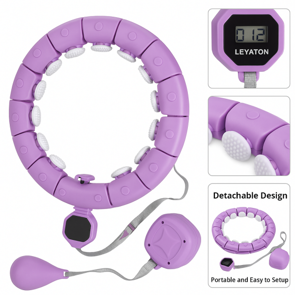 Akıllı Hula Hoop Çemberi 24 Bölüm Parça Mor Renk Fitness Spor Egzersiz Halkası Sayaçlı